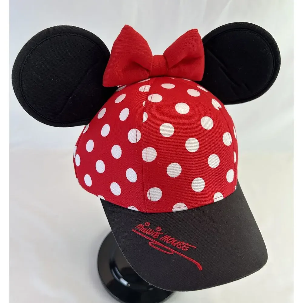 Disney Parks‎ Minnie Mouse Youth Baseball Cap Hat Red Polka Dot Ears Bow